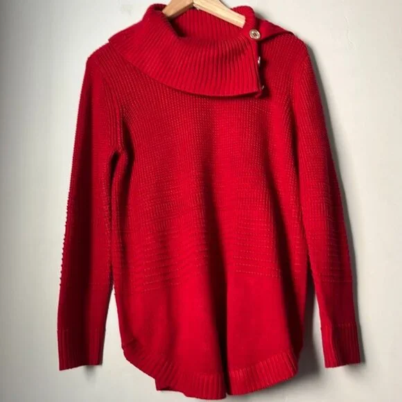 Calvin Klein red waffle knit cowl neck sweater - Picture 1 of 9